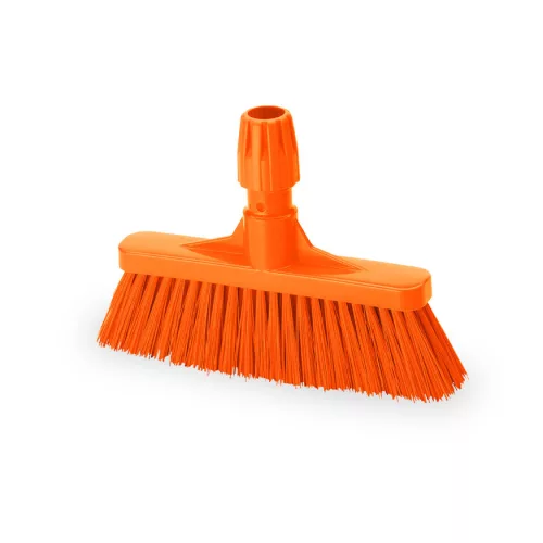 Igeax élelmiszeripari seprű, partvis fej, 28cm, billenő szemetes lapáthoz, 0,5mm közepes sörtével, narancs