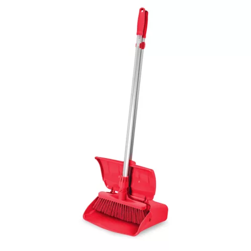 Igeax élelmiszeripari billenős szemetes lapát és seprű 28cm széles, 80cm nyéllel piros 0,5 mm