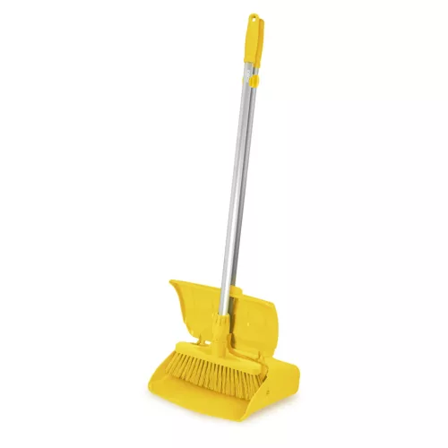 Igeax élelmiszeripari billenős szemetes lapát és seprű 28cm széles, 80cm nyéllel sárga 0,5 mm