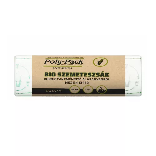 Kukoricakeményítő alapú (EN13432) PLA zsák 450x450x0,018mm, 10L, 10 darab/tekercs