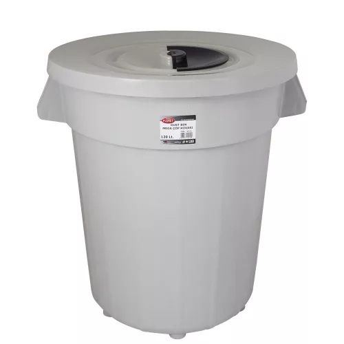 Planet Kerek szemetes kuka, fedéllel, műanyag, eco szürke, 120 L