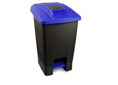 Planet Szelektív hulladékgyűjtő konténer, műanyag, pedálos,  fekete/kék, 100L