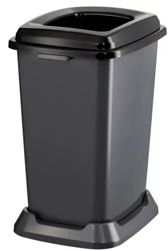 Planet Szelektív hulladékgyűjtő konténer, műanyag, nyitott fedeles, fekete, 50L