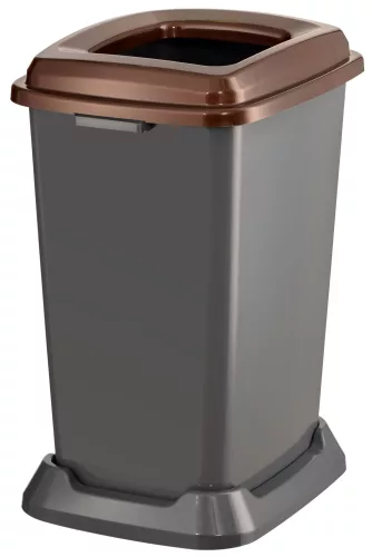 Planet Szelektív hulladékgyűjtő konténer, műanyag, nyitott fedeles, barna, 50L