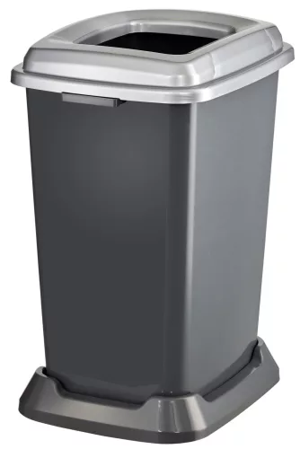 Planet Szelektív hulladékgyűjtő konténer, műanyag, nyitott fedeles, fém színű, 50L