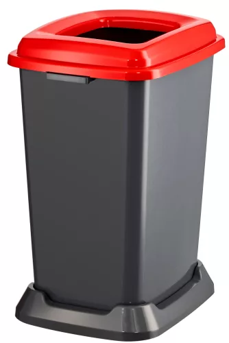 Planet Szelektív hulladékgyűjtő konténer, műanyag, nyitott fedeles, piros, 50L