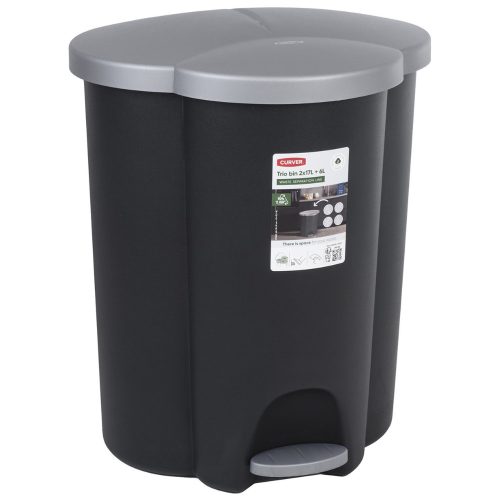Curver Trio szelektív pedálos szemetes Antracit/Ezüst (2x17L + 6L)