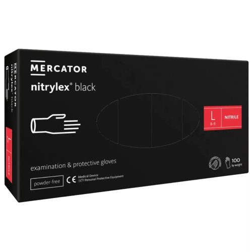 Gumikesztyű Mercator Nitrylex nitril PÚDER NÉLKÜLI, FEKETE "L" 100db/doboz, 10doboz/karton