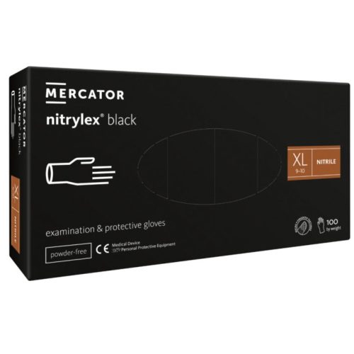 Gumikesztyű Mercator Nitrylex nitril PÚDER NÉLKÜLI, FEKETE "XL" 100db/doboz, 10doboz/karton