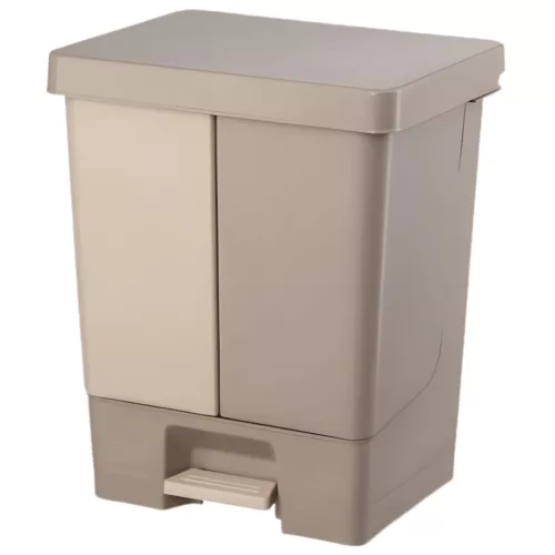 Planet Pedálos szemetes kuka DUO, osztott, műanyag, ECO BÉZS, 50L