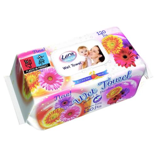 Lara Nedves Törlőkendő, alkoholmentes, parabénmentes Gerbera illatú (12db/csomag) 
