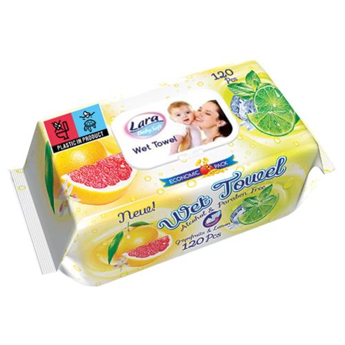 Lara Nedves Törlőkendő, alkoholmentes, parabénmentes Citrus illatú (12db/csomag) 