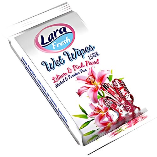 Lara Nedves Törlőkendő, Alkoholmentes Lilom illatú (15db/csomag) 