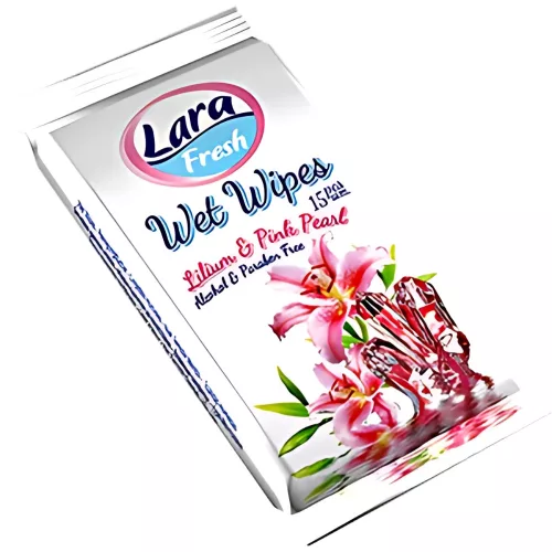 Lara Fresh nedves törlőkendő Lilium & Pink Pearl alkoholmentes (15 db)