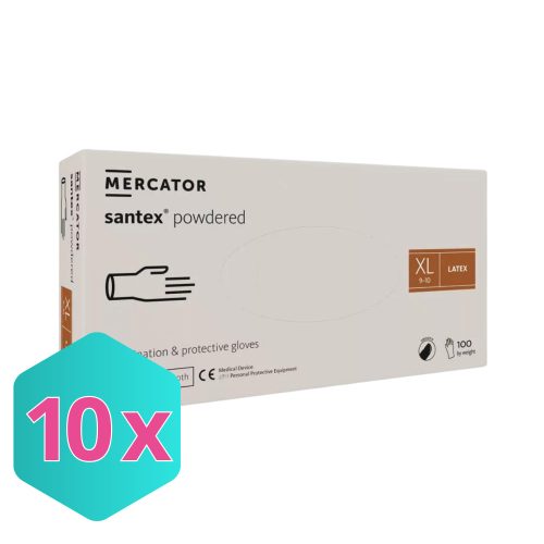 Gumikesztyű Mercator Santex latex PÚDERES "XL" 100db/doboz KARTON - 10 doboz