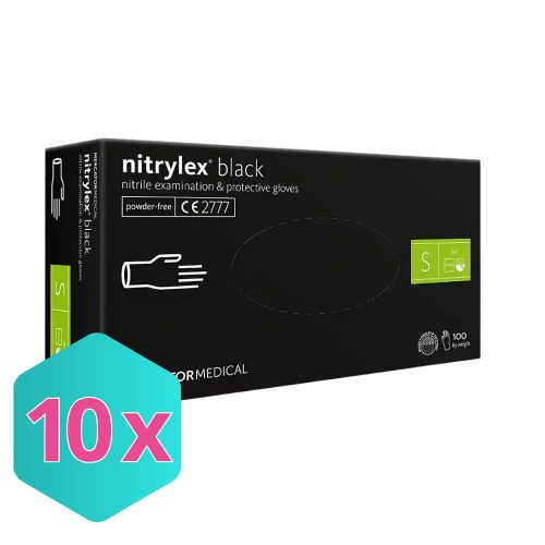 Gumikesztyű Mercator Nitrylex nitril PÚDER NÉLKÜLI, FEKETE "S" 100db/doboz KARTON  10X100 db