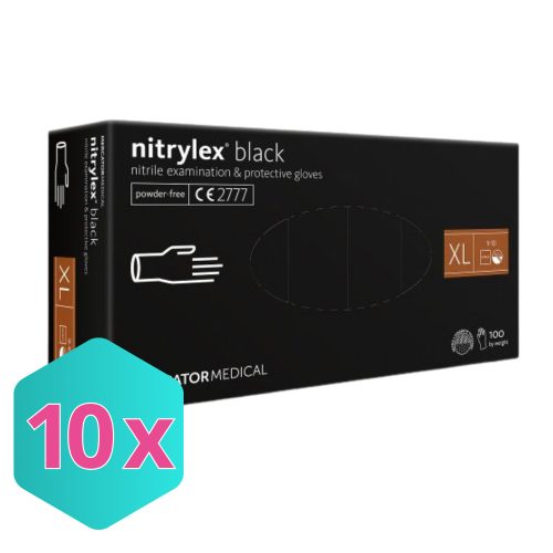 Gumikesztyű Mercator Nitrylex nitril PÚDER NÉLKÜLI, FEKETE "XL" 100db/doboz KARTON - 10doboz
