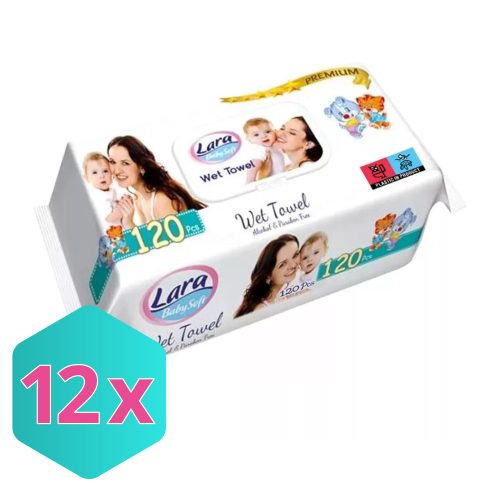Lara Prémium Nedves Törlőkendő, alkoholmentes, parabénmentes Púder illatú (12db/csomag)  KARTON - 12 db