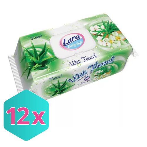 Lara Nedves Törlőkendő, alkoholmentes, parabénmentes Aloe Vera illatú (12db/csomag)  KARTON - 12 db