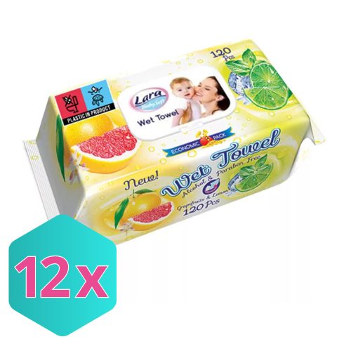 Lara Nedves Törlőkendő, alkoholmentes, parabénmentes Citrus illatú KARTON - 12 db
