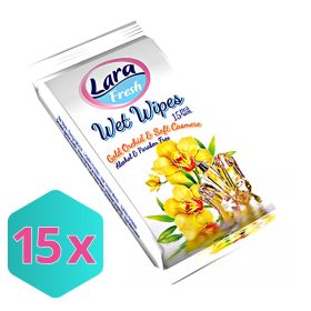   Lara Nedves Törlőkendő, Alkoholmentes Orchidea és Kasmír illatú KARTON - 15 db