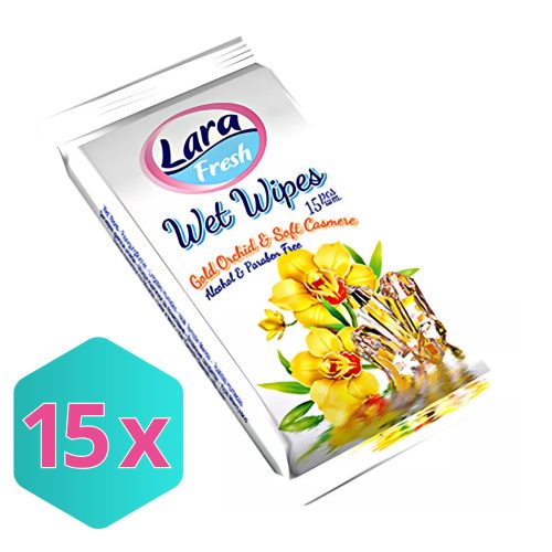 Lara Nedves Törlőkendő, Alkoholmentes Orchidea és Kasmír illatú (15db/csomag)  KARTON - 15 db