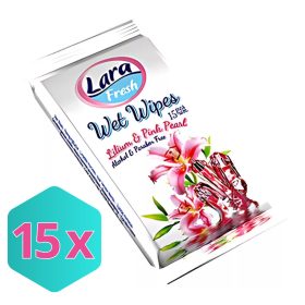   Lara Nedves Törlőkendő, Alkoholmentes Lilom illatú KARTON - 15 db