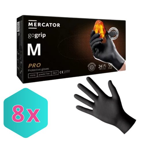 MERCATOR GoGrip Black Gumikesztyű M-es 50 db/csomag KARTON - 8 csomag
