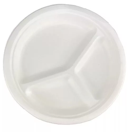 HoReCa 3 rekeszes cukornád tányér, fehér (26 cm)