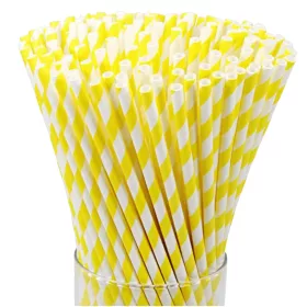 Szívószál papír sárga-fehér csíkos - 8mm átm. 23cm