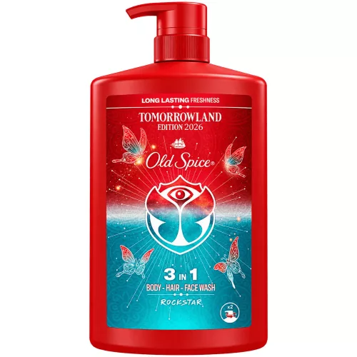 Old Spice Rockstar férfi 3 az 1-ben tusfürdő, sampon és arclemosó - bergamottos, almás és fás illat - 1000 ml