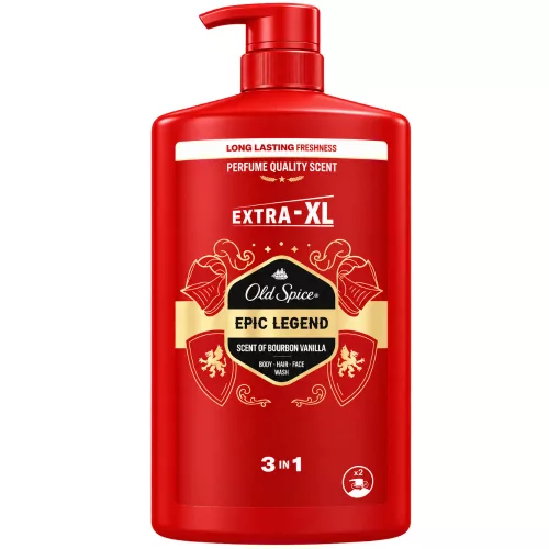 Old Spice Epic Legend férfi 3 az 1-ben tusfürdő, sampon és arclemosó - bourbon vaníliás, dohányos és fás illat - 1000 ml
