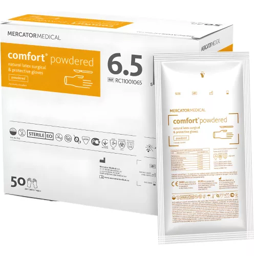 MERCATOR COMFORT POWDERED, steril sebészeti kesztyű általános eljárásokhoz, púderes, 6,5 (50pár/doboz)