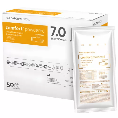 MERCATOR COMFORT POWDERED, steril sebészeti kesztyű általános eljárásokhoz, púderes, 7 (50pár/doboz)