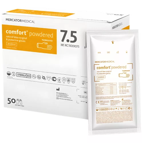 MERCATOR COMFORT POWDERED, steril sebészeti kesztyű általános eljárásokhoz, púderes, 7,5 (50pár/doboz)