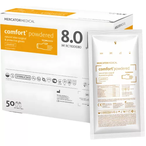 MERCATOR COMFORT POWDERED, steril sebészeti kesztyű általános eljárásokhoz, púderes, 8 (50pár/doboz)