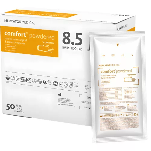 MERCATOR COMFORT POWDERED, steril sebészeti kesztyű általános eljárásokhoz, púderes, 8,5 (50pár/doboz)