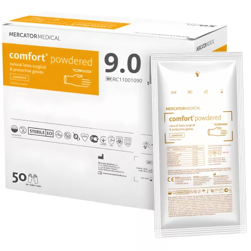 MERCATOR COMFORT POWDERED, steril sebészeti kesztyű általános eljárásokhoz, púderes, 9 (50pár/doboz)
