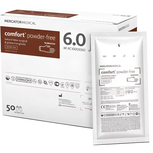 MERCATOR COMFORT POWDER-FREE, steril sebészeti kesztyű általános eljárásokhoz, púdermentes, 6 (50pár/doboz)
