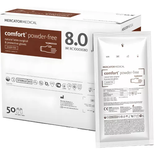 MERCATOR COMFORT POWDER-FREE, steril sebészeti kesztyű általános eljárásokhoz, púdermentes, 8 (50pár/doboz)