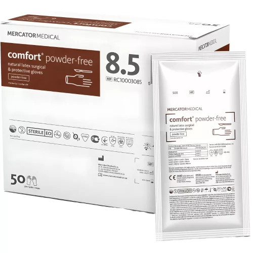 MERCATOR COMFORT POWDER-FREE, steril sebészeti kesztyű általános eljárásokhoz, púdermentes, 8,5 (50pár/doboz)