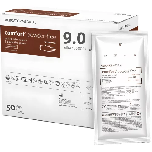 MERCATOR COMFORT POWDER-FREE, steril sebészeti kesztyű általános eljárásokhoz, púdermentes, 9 (50pár/doboz)