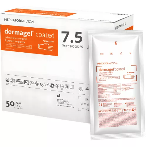 MERCATOR Dermagel coated, steril polimerizált sebészeti kesztyű általános eljárásokhoz, púdermentes, 7,5 (50pár/doboz)