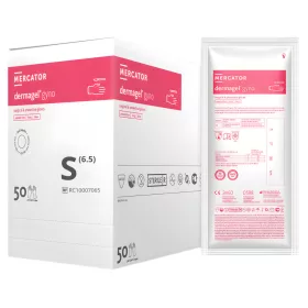   MERCATOR Dermagel gyno, steril speciális sebészeti kesztyű nőgyógyászati beavatkozásokhoz,hosszított mandzsettával 500 mm,púdermentes, S (50pár/doboz)