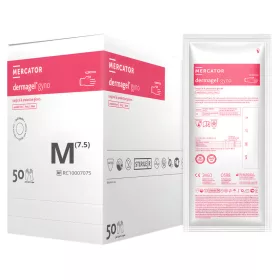   MERCATOR Dermagel gyno, steril speciális sebészeti kesztyű nőgyógyászati beavatkozásokhoz,hosszított mandzsettával 500 mm,púdermentes, M (50pár/doboz)