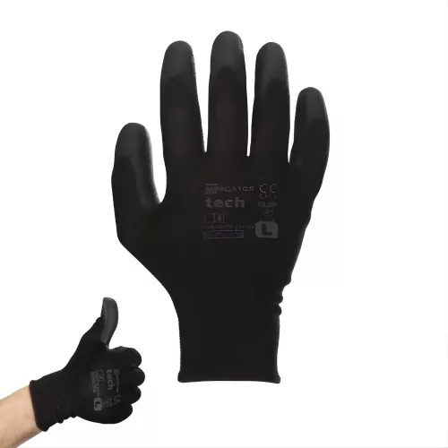 Mercator tech black+black PU mártott kesztyű L