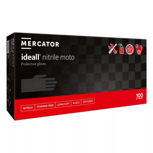 MERCATOR Moto long black,púdermentes nitril vastagabb,hosszabb (30cm),teljes felületén textúrált,polimerizált belső,fekete védőkesztyű XXL