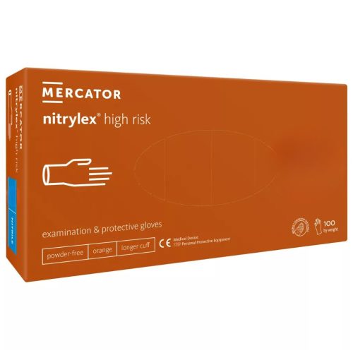 Mercator Nitrylex high risk púdermentes nitril vizsgálókesztyű narancssárga, S (100 db)