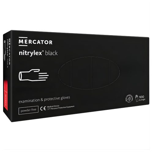 MERCATOR Nitrylex black nitril púdermentes fekete vizsgálókesztyű XS