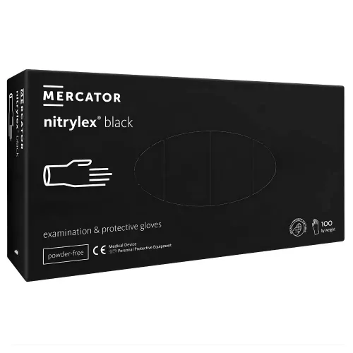 Mercator nitrylex® black nitril vizsgálókesztyű púdermentes fekete S (100 db)